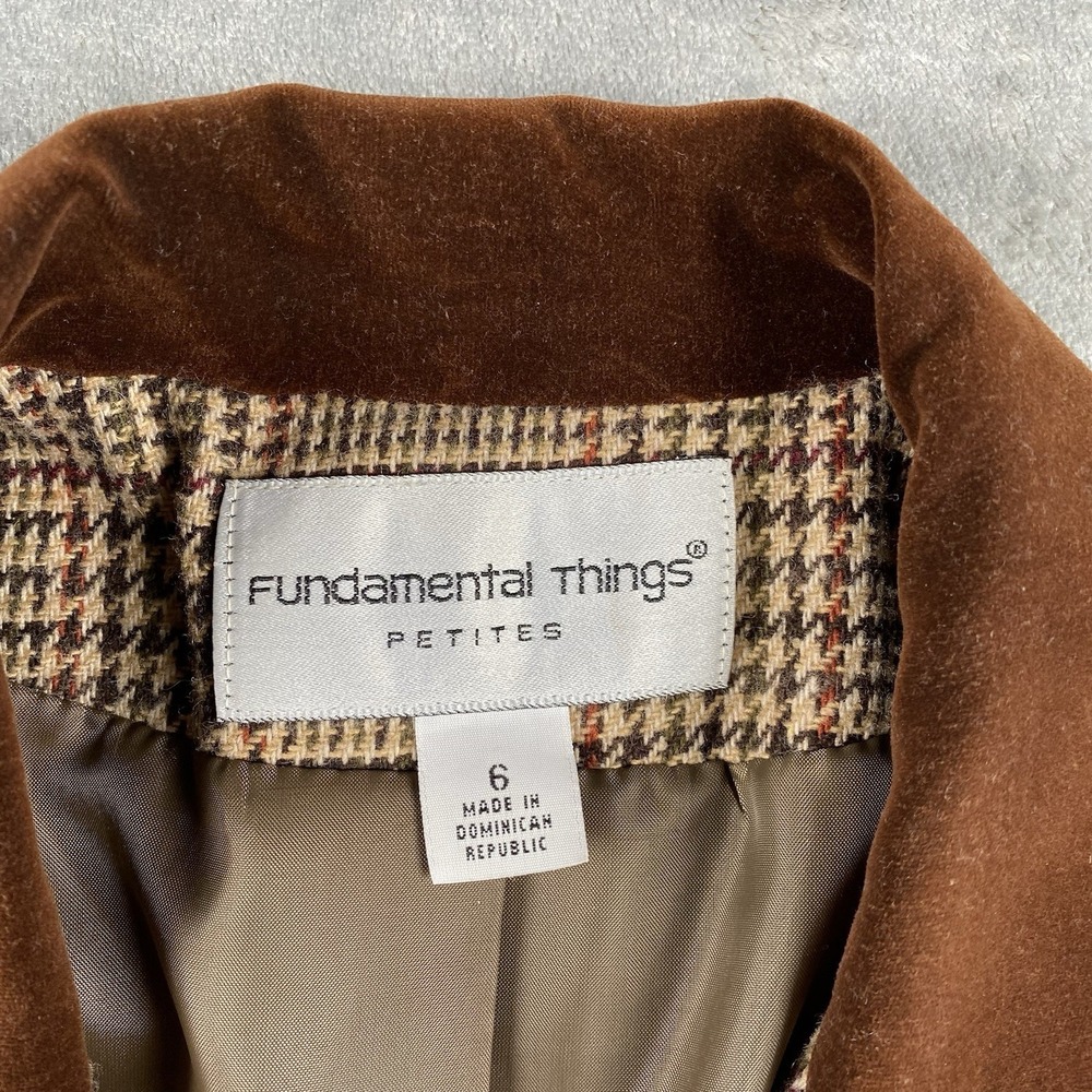 VTG Equestrian Blazer Womens 6P Brown Plaid Wool Blend Velvet Collar Preppy City - Picture 6 of 15
